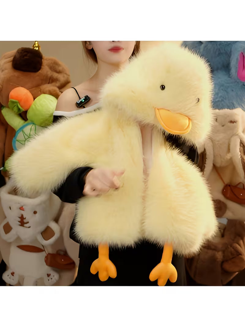 Thick Winter Coat for Girls Featuring an Adorable Duck Design